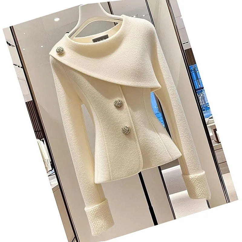 Autumn 2024 Women Woolen Coat Exploded With A Unique Sense Of High Quality Super Good-Looking Temperament Fashionable Beige Coat