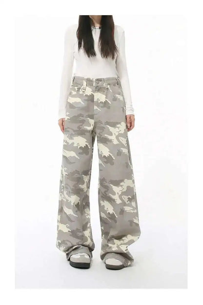 IEFB High Street Men's Denim Pants Camouflage Casaul Straight Bottom Simple Wide Leg Loose Trousers Spring Stylish 2026 9C354