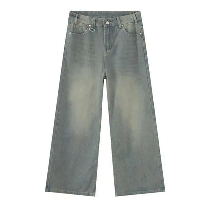 IEFB Vintage Camouflage Men's Jeans Fashion Washed Casual Wide Leg Denim Pants Autumn Winter Loose Male Trousers Old Blue 9C354