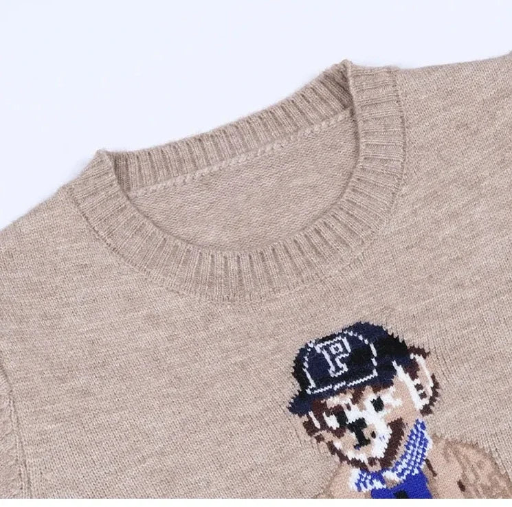 Crochet Bear Knit Sweater Pullover Women Jacquard Knitwear 2026 Autumn Winter Tops Coat Luxury Designer Brand Women Clothin