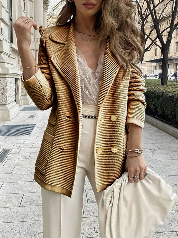 2025 Loungewear Jacket Women Spring Autumn Turn-Down Collar Simple Solid Patchwork Outerwear Long Sleeve Elegant Coat Streetwear