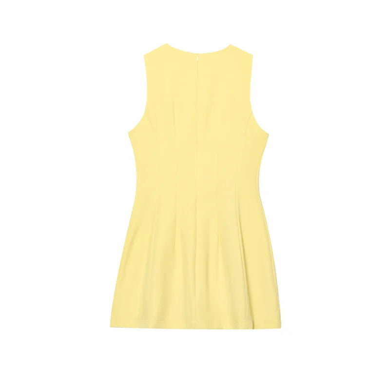 ETJ2025 summer new  women's ZW series elegant simple classic puffy round neck sleeveless waist short dress