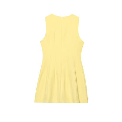 ETJ2025 summer new  women's ZW series elegant simple classic puffy round neck sleeveless waist short dress