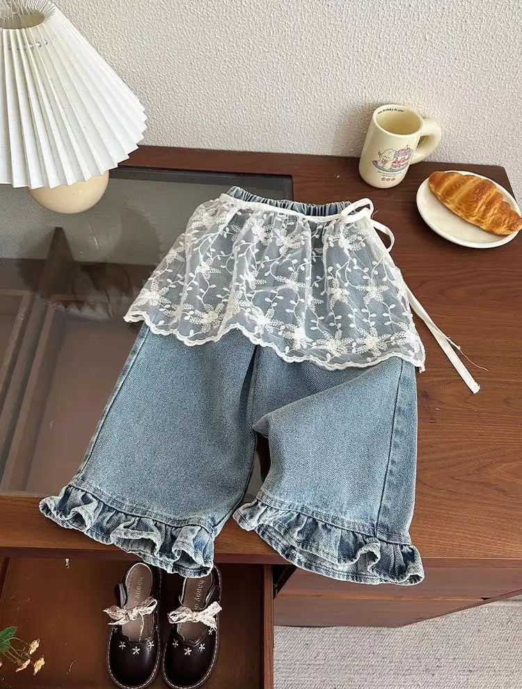 Girls' jeans, spring and autumn styles, children's casual loose wide leg pants, baby autumn clothes, versatile pants