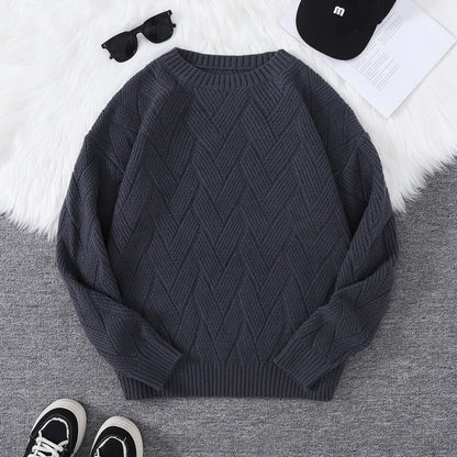 New Japanese-Style Round-Neck Couple's Sweater, Plain Knit, Casual Versatile Trendy Men's Long-Sleeve Sweater Top