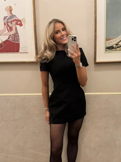 Elegant Puff Sleeve Party Dresses Women Solid Pockets A-line Slim Zipper Mini Dress Ladies Office Outfit Club Evening 2026 Fashi