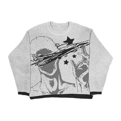 Y2K Men's Pullovers Sweaters portrait Women's Streetwear Maiden Oversized Harajuku O Neck Knitwear Gothic Punk Clothing