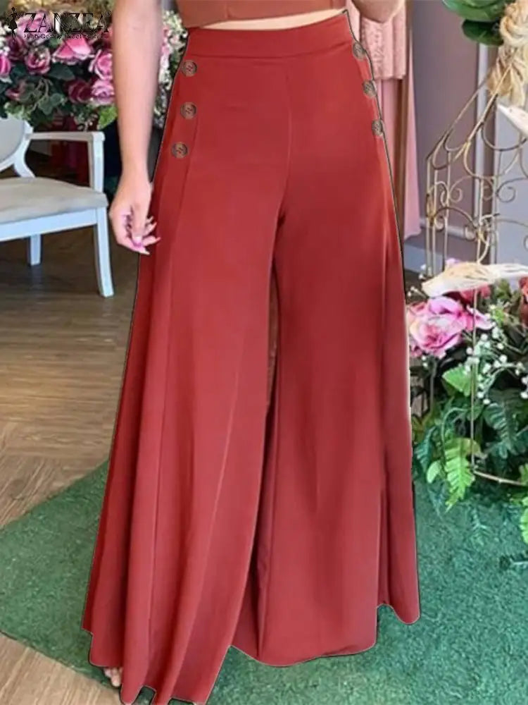 2025 Autumn Casual Suit Pants ZANZEA Elegant OL Women Wide Leg Pant Capris Solid Trouser Oversized High Waist Pantalon Palazzo