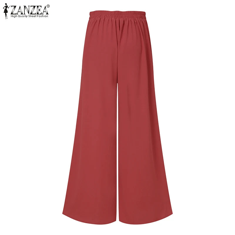 2025 Autumn Casual Suit Pants ZANZEA Elegant OL Women Wide Leg Pant Capris Solid Trouser Oversized High Waist Pantalon Palazzo