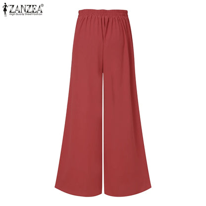 2025 Autumn Casual Suit Pants ZANZEA Elegant OL Women Wide Leg Pant Capris Solid Trouser Oversized High Waist Pantalon Palazzo