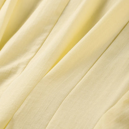 Casual Yellow Short Puff Sleeve Women Dress Loose Solid O-neck Pleated High Waist Female Maxi Dresses 2025 Summer Chic Lady Robe