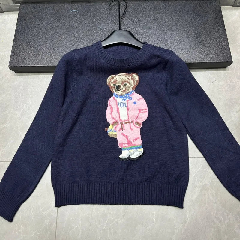 New Arrival European Elegant Bear Design Ladies Knit Sweater Pullover Knitted Tops Knitwear Women Clothes Jumper