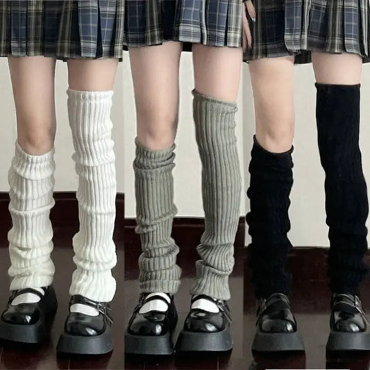 42/52/72cm Leg Warmers Lolita Socks Y2K Knitted Warm Foot Cover White Black Warmer Lady Autumn Winter Crochet Sock Boot Cuffs