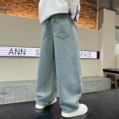 Boys Scimitar Jeans Spring and Autumn New Children's Wide Leg Pants Medium Older Boys Pants