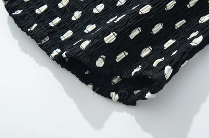 2025 Sexy Black White Polka Dot Halter Tank Top + Tie Bow Sashes Elastic Waist Ruched Ball Gown BUD Mini Skirt 2 Pieces 1 Set