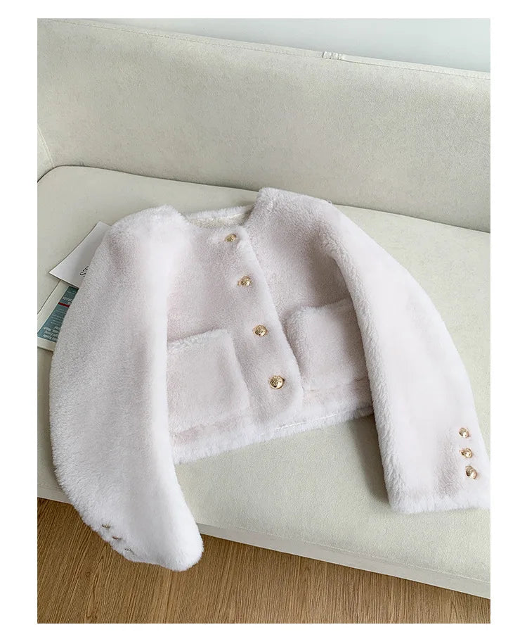 Woman Genuine Sheepskin Jackets Coat Female Winter Shearling Coats Real Lamb Fur O-neck Natural  Outewear  Overcoat G152