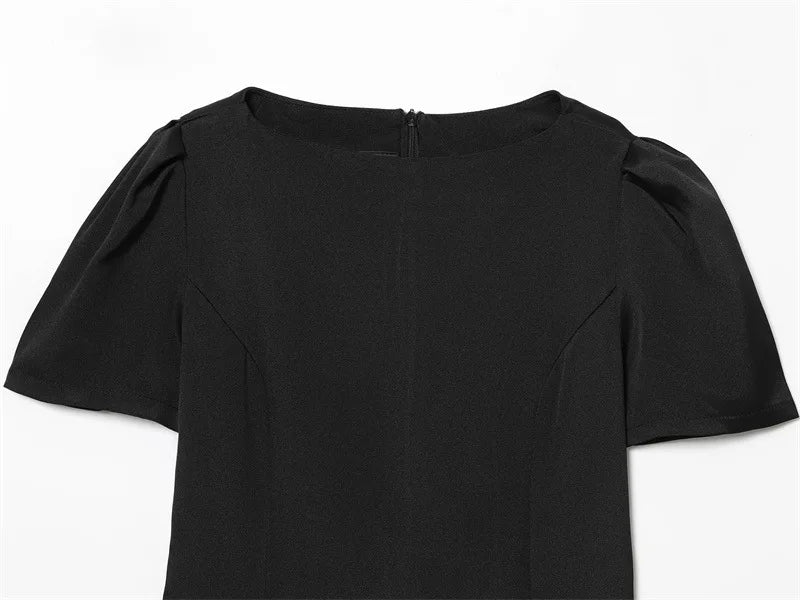 Elegant Puff Sleeve Party Dresses Women Solid Pockets A-line Slim Zipper Mini Dress Ladies Office Outfit Club Evening 2026 Fashi