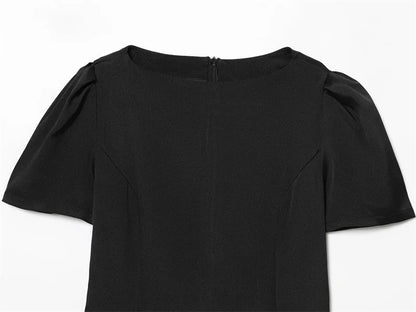 Elegant Puff Sleeve Party Dresses Women Solid Pockets A-line Slim Zipper Mini Dress Ladies Office Outfit Club Evening 2026 Fashi