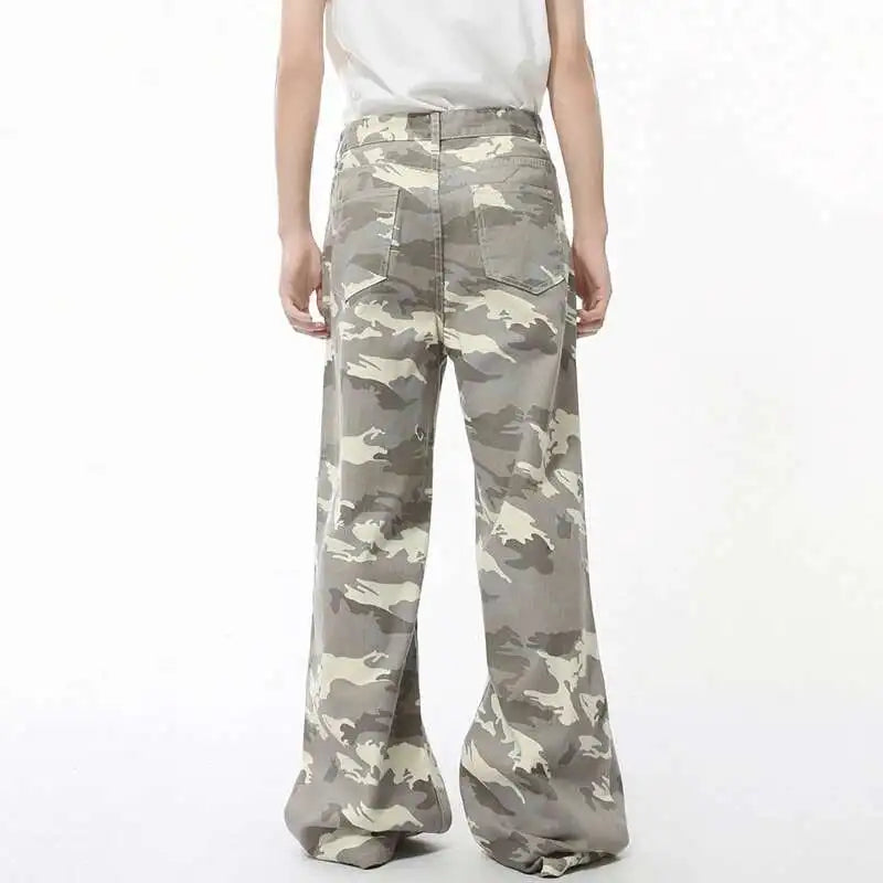 IEFB High Street Men's Denim Pants Camouflage Casaul Straight Bottom Simple Wide Leg Loose Trousers Spring Stylish 2026 9C354