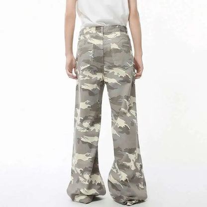 IEFB High Street Men's Denim Pants Camouflage Casaul Straight Bottom Simple Wide Leg Loose Trousers Spring Stylish 2026 9C354