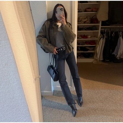 Single Breasted Buckle Casual Suede Jacket Women Chic Shoulder Pad Full Sleeve Lapel Slim Coat Autumn Lady New Highstreet Wear