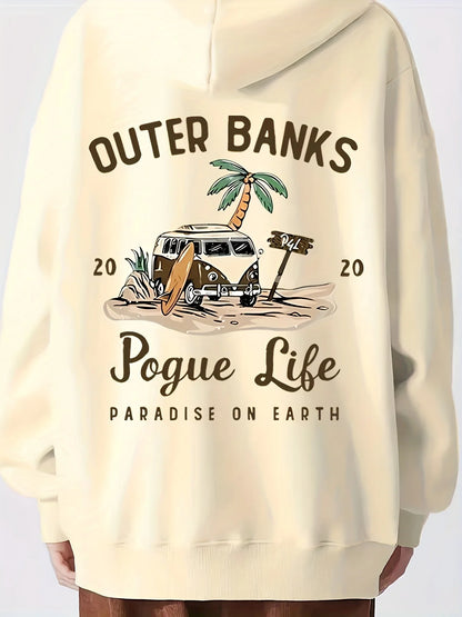 Cozy Hoodie Women's Casual Hoodie  Outer Banks Pogue Life Letter Print  Beach Graphic Kangaroo Pocket Cozy Autumn Apparel Trendy