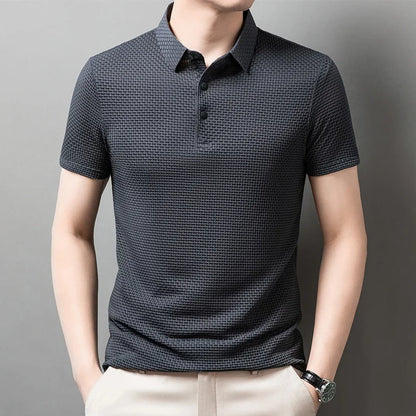 New Men's Business Casual Short Sleeved Bone Flower Solid Color POLO Shirt Fashion Breathable Comfortable Summer Versatile Top