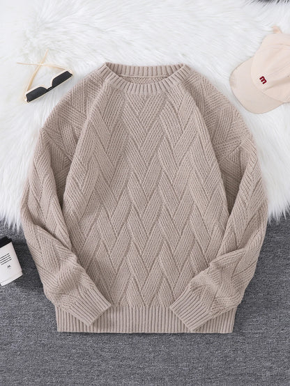 New Japanese-Style Round-Neck Couple's Sweater, Plain Knit, Casual Versatile Trendy Men's Long-Sleeve Sweater Top
