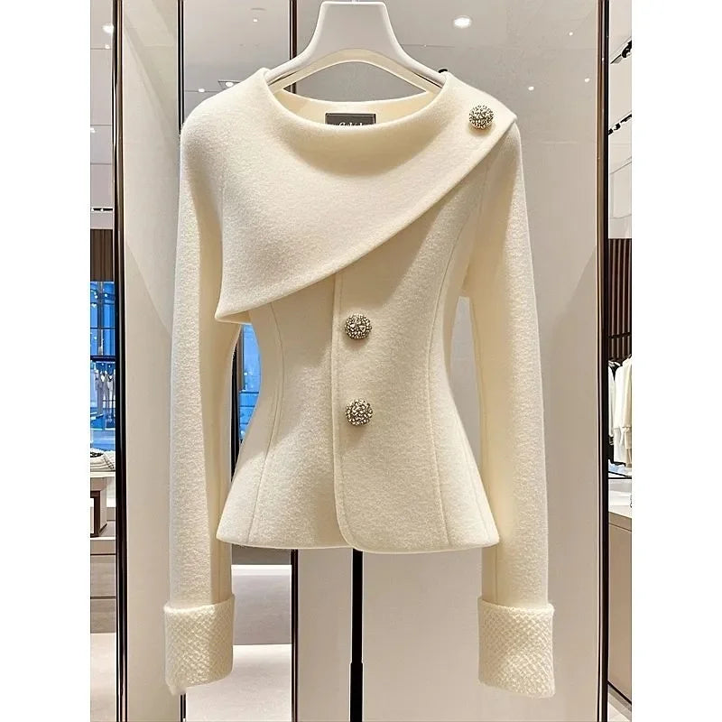 Autumn 2024 Women Woolen Coat Exploded With A Unique Sense Of High Quality Super Good-Looking Temperament Fashionable Beige Coat