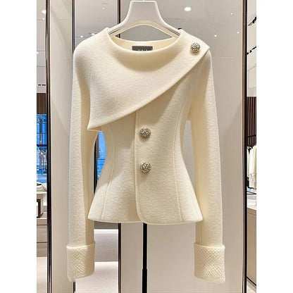 Autumn 2024 Women Woolen Coat Exploded With A Unique Sense Of High Quality Super Good-Looking Temperament Fashionable Beige Coat