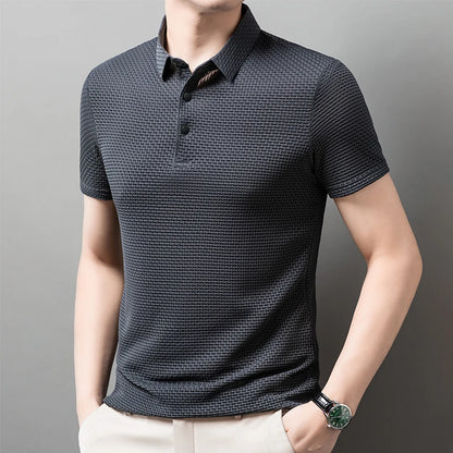 New Men's Business Casual Short Sleeved Bone Flower Solid Color POLO Shirt Fashion Breathable Comfortable Summer Versatile Top