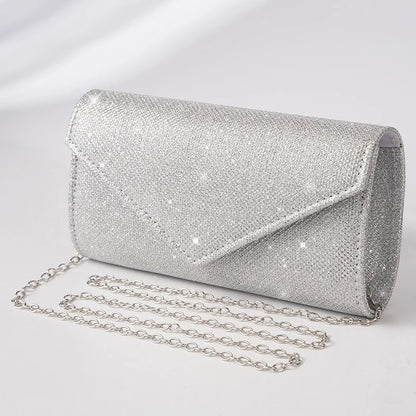 Glitter Envelope Handbag Women Silver Shiny Chain Shoulder Bag Ladies Mini Crossbody Flap Fashion Small Dress Day Clutch