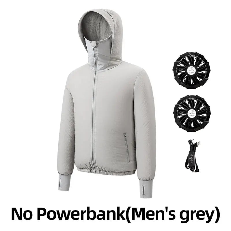 Summer Sunscreen Hooded Fan Clothes Cooling Vest Men Air Conditioning Clothes Women Fan Jacket Cycling Cooling Clothes To Hiking