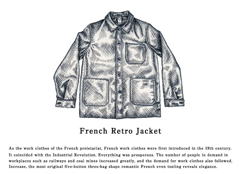 Indigo Cargo Jacket Men Vintage Heavy Weight Cotton Blue Dyed Workwear Tooling Jacket French Retro Multi-pocket Cardigan Coat