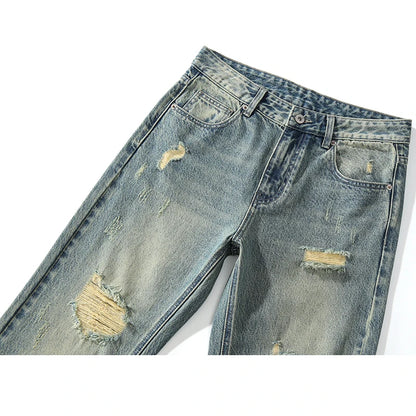 KSTUN Flared Jeans Men Booocut Jean Streetwear Denim Pants Ripped Hollow Out Vintage Jeans Men Distressed Frayed Americian Style