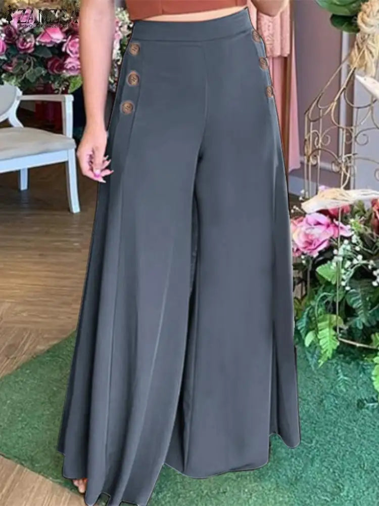 2025 Autumn Casual Suit Pants ZANZEA Elegant OL Women Wide Leg Pant Capris Solid Trouser Oversized High Waist Pantalon Palazzo