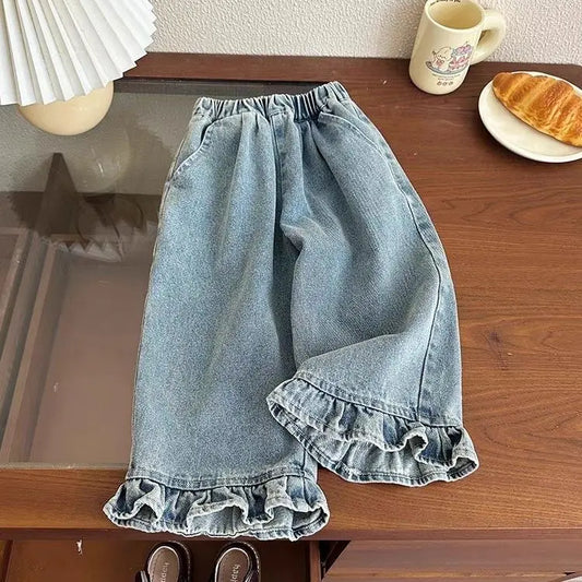 Girls' jeans, spring and autumn styles, children's casual loose wide leg pants, baby autumn clothes, versatile pants