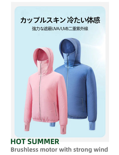 Summer Sunscreen Hooded Fan Clothes Cooling Vest Men Air Conditioning Clothes Women Fan Jacket Cycling Cooling Clothes To Hiking