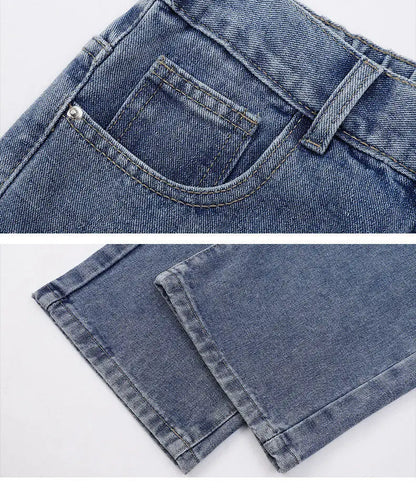 2026 New Korean Men's Casual Long Jeans Classic Man Straight Denim Wide-leg Pants Solid Color Light Blue Grey Black