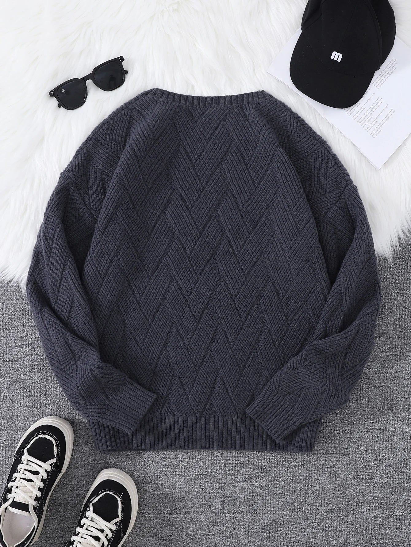 New Japanese-Style Round-Neck Couple's Sweater, Plain Knit, Casual Versatile Trendy Men's Long-Sleeve Sweater Top