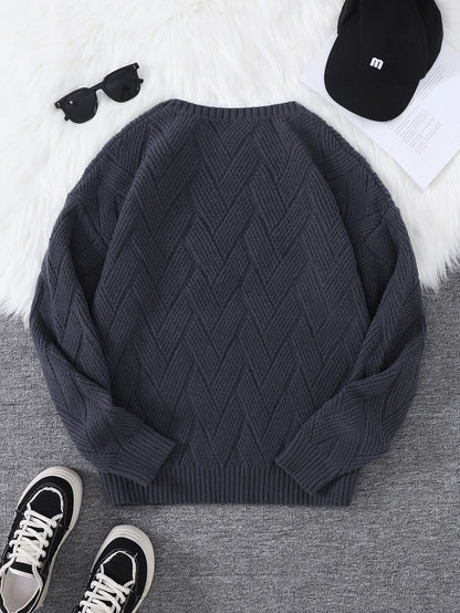 New Japanese-Style Round-Neck Couple's Sweater, Plain Knit, Casual Versatile Trendy Men's Long-Sleeve Sweater Top
