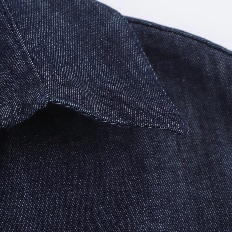 ETJ 2025  Spring New 1975 series denim MIDI dress with lapel side zipper fashion wrinkle waist slim elegant dress