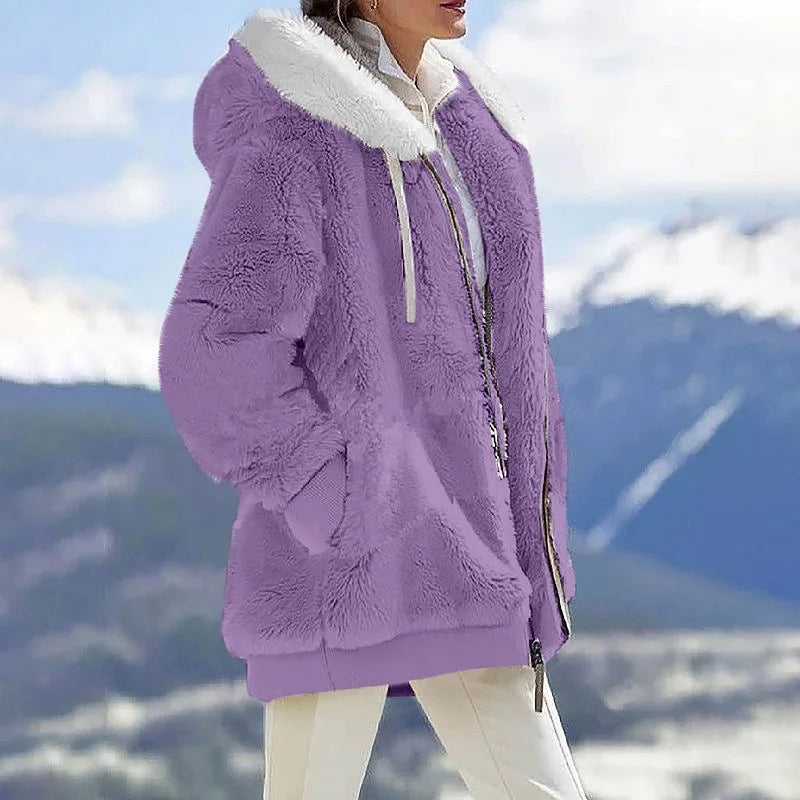 Winter Fashion Women's Coat New Casual Hooded Zipper Ladies Clothes Cashmere Autumn Women Fleece Jacket Solid Color Ladies Coats