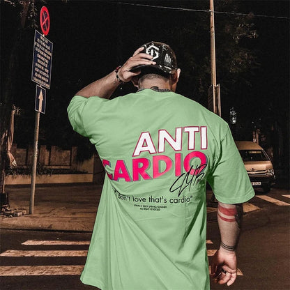 ANTI CARDIO Casual Oversized short sleeves cotton t shirt Gym Fitness Male Training Workout Cotton Tees Top New Fashion Clothes