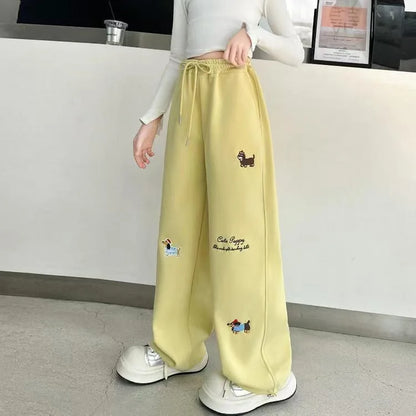 RAISE YOUNG 4-14Y Girls Sweatpant Side Striped Junior Girl Sports Pant Elastic Waist School Girl Straight Pant Dog Print Trouser