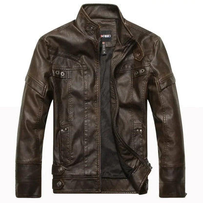 Coat Male vintage Casual Motor Biker Faux Leather Jacket Men Motorcycle Slim Fleece Jackets Autumn Winter Fashion Leather Jacket