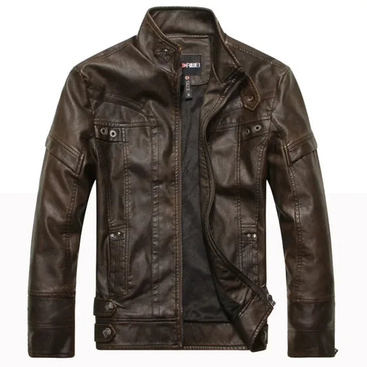 Coat Male vintage Casual Motor Biker Faux Leather Jacket Men Motorcycle Slim Fleece Jackets Autumn Winter Fashion Leather Jacket