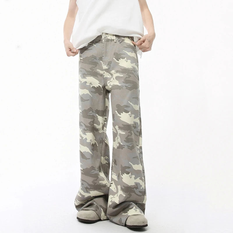 IEFB High Street Men's Denim Pants Camouflage Casaul Straight Bottom Simple Wide Leg Loose Trousers Spring Stylish 2026 9C354