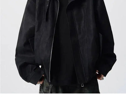 WTHT Fashion Men‘s Plush Spliced Thicken Design Loose Coats Trendy 2025 Autumn Solid Color Laple Casual Jackets Male 2A2218
