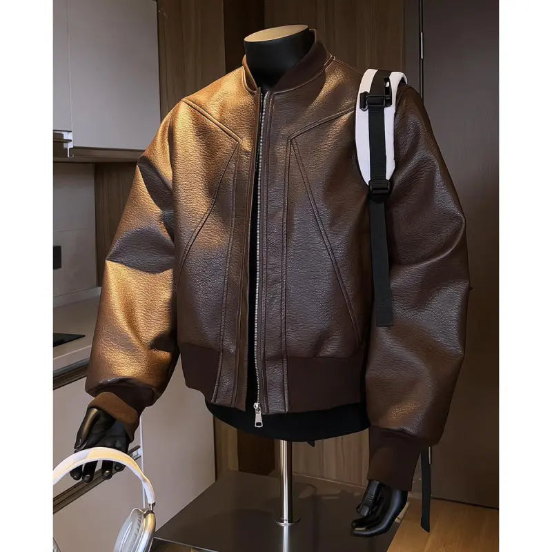 Men Coats Faux Leather Jackets Turn Down Collar Pu Coat Work Streetwear Jacket Zipper Outerwear Casual Regular 2026 Autumn